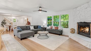 Smart TV, fireplace, video games, stereo