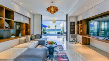 Villa Premier, 6 habitaciones, vistas a la playa | Zona de estar