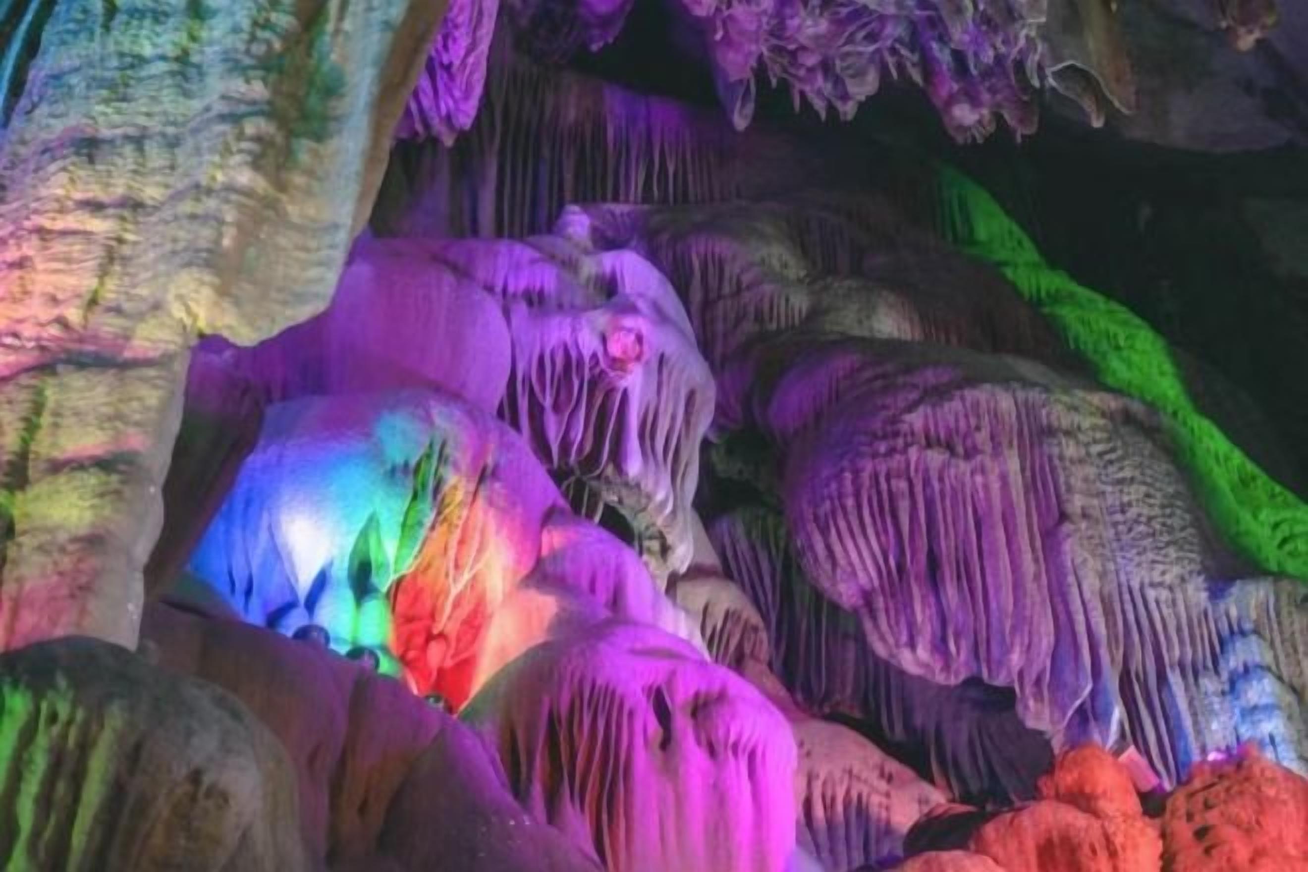 A cave with stalactites and stalagmites.