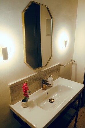 Ducha, secador de pelo, toallas, jabón