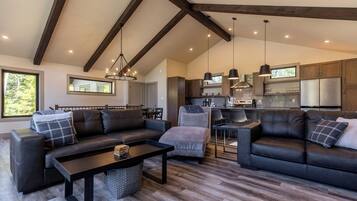 Smart TV, fireplace, foosball