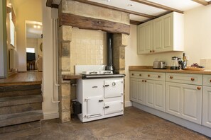 Fridge, microwave, high chair