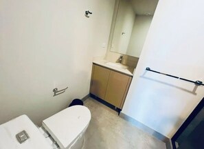 Séchoir à cheveux, serviettes fournies, savon, papier de toilette
