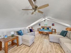 Smart TV, fireplace, video games, ping pong