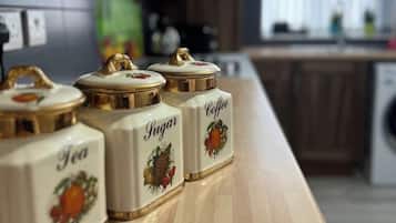 Fridge, microwave, oven, electric kettle