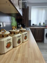 Fridge, microwave, oven, electric kettle