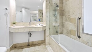 A modern bathroom with a glass-enclosed shower, a standalone sink, and a toilet. - Central Twin Apartment with Ocean View - Q-Stay (Surfers Paradise)