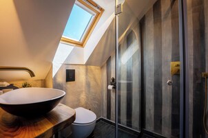 Apartment, Patio, City View | Bathroom | Hair dryer, bathrobes, slippers, towels