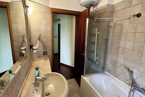 Hair dryer, bidet, towels, soap