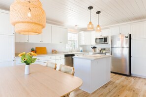 Fridge, microwave, oven, stovetop - Walk to Beach | Luxe Home W/ Backyard, Gym, Office (Carolina Beach)