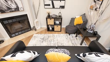 Smart TV, fireplace, foosball, table tennis