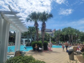 Outdoor pool, a heated pool - 1BR Condo - Pool, free beach tram, large balcony, full kitchen, washer/dryer (Miramar Beach)