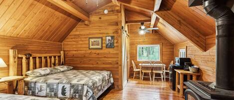 1 bedroom, desk, iron/ironing board, travel cot