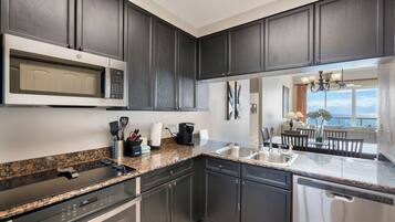 Fridge, microwave, oven, dishwasher