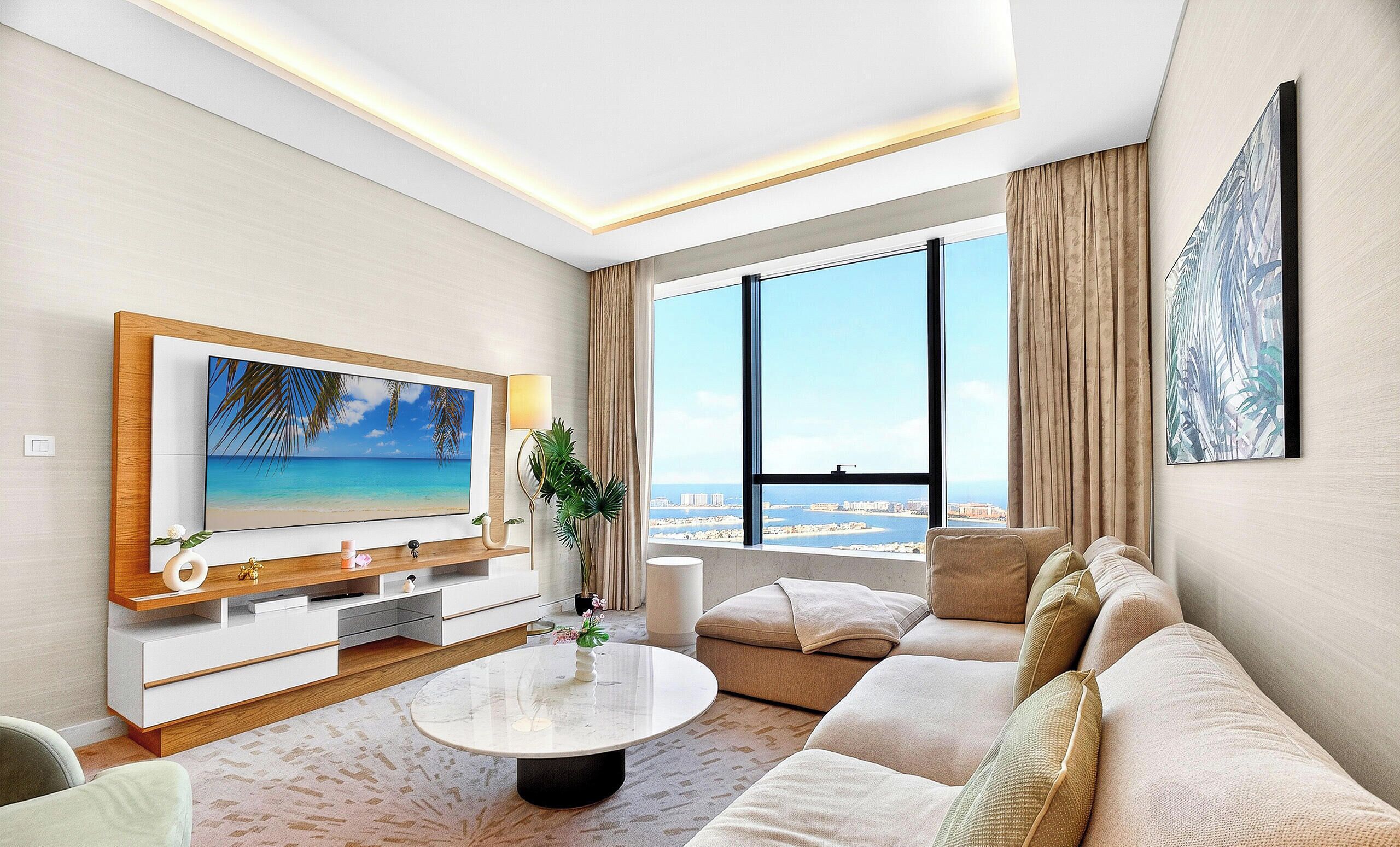 Panoramic Apartment, Sea View, Executive Level | Living room | 55-inch LED TV with digital channels
