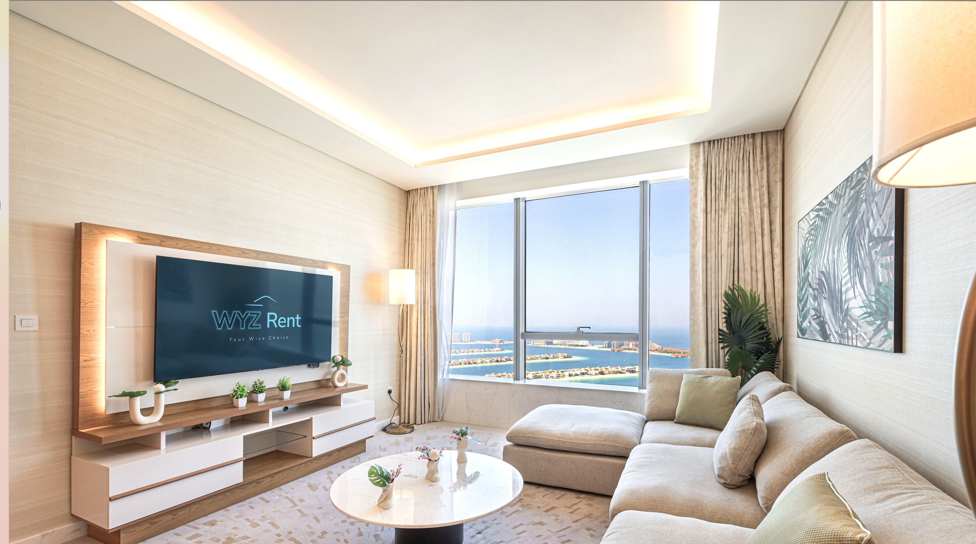 Íbúð með útsýni - sjávarsýn - Executive-hæð | Stofa | 55-tommu LED-sjónvarp með stafrænum rásum