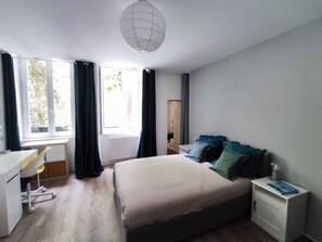 Desk, free WiFi, bed sheets