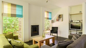 Fireplace, DVD player