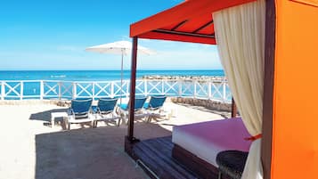 On the beach, white sand