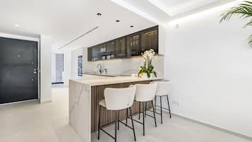 Fridge, microwave, oven, dishwasher