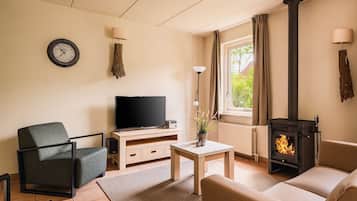 Een televisie en een open haard