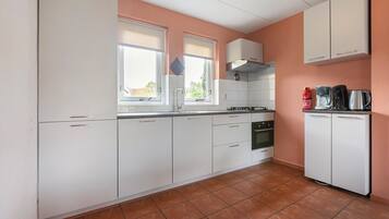 Fridge, stovetop, dishwasher, electric kettle