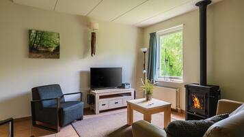 Een televisie en een open haard