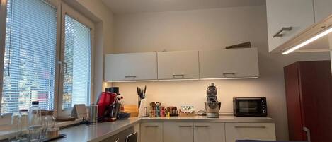 Apartment | Private kitchen | Fridge, microwave, oven, stovetop