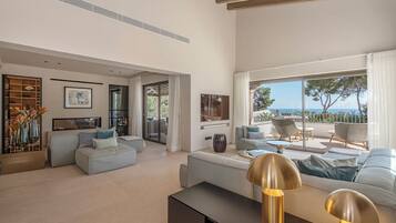 Een smart-tv, een open haard, videogames en boeken