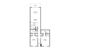 Un plan d’étage d’une chambre d’hôtel comprenant un balcon, un salon, une salle à manger, une cuisine, deux chambres, deux salles de bain et un hall d’entrée.