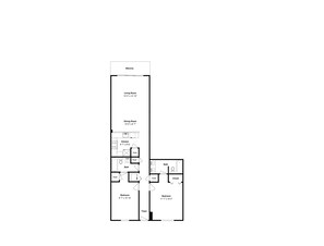 A floor plan of a hotel room with a balcony, living room, dining room, kitchen, two bedrooms, two bathrooms, and a foyer. - Majestic Sun #412A | Beach Views & Fun On-Site Amenities! (Miramar Beach)