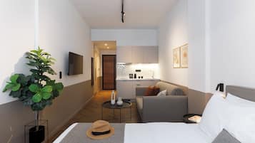 スーペリア スタジオ 簡易キッチン | 1 室のベッドルーム、セーフティボックス (室内)、デスク、遮光カーテン