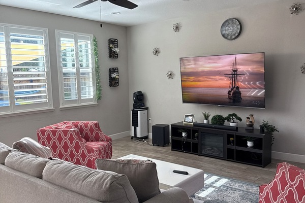 Smart TV, fireplace, video games