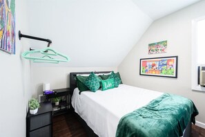 1 bedroom, desk, iron/ironing board, travel cot