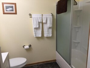 Grand Room, Multiple Beds, Mountain View | Bathroom | Hair dryer, towels, soap, shampoo - Cantwell Cabins (Cantwell)