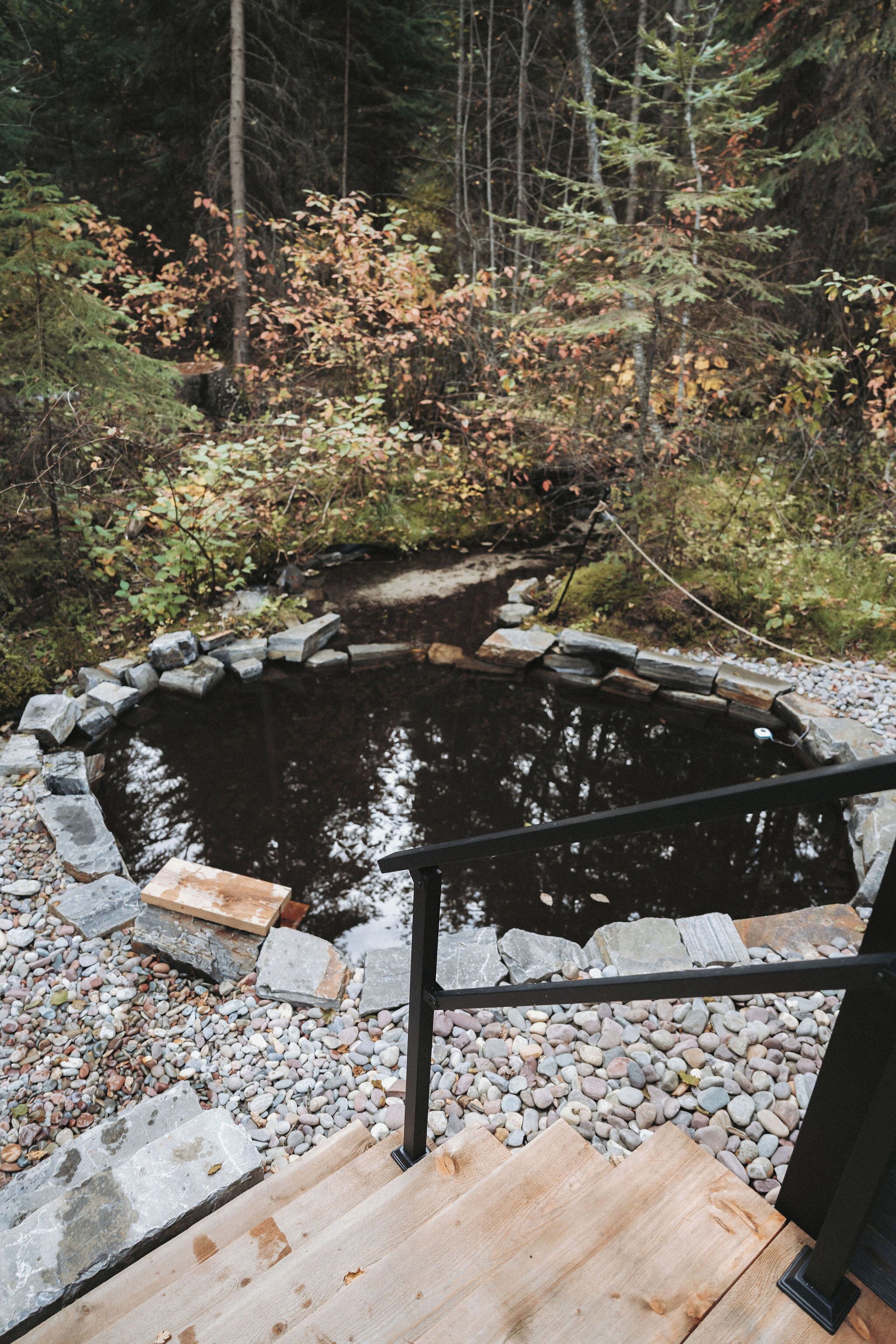 Natural spring fed cold plunge hovers between 33-45F depending on the season.