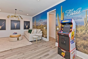 Smart TV, fireplace, video games