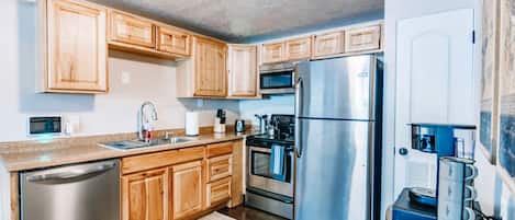 Microwave, stovetop, dishwasher