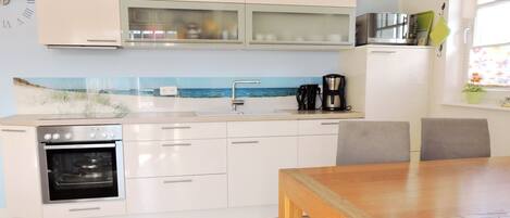 Frigorífico, microondas, horno y placa de cocina