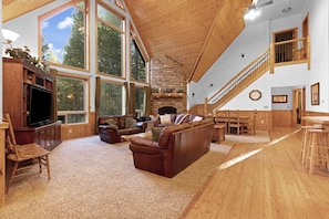 Smart TV, fireplace, foosball, table tennis