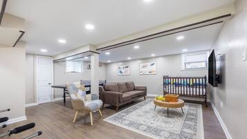 Smart TV, foosball, table tennis, books