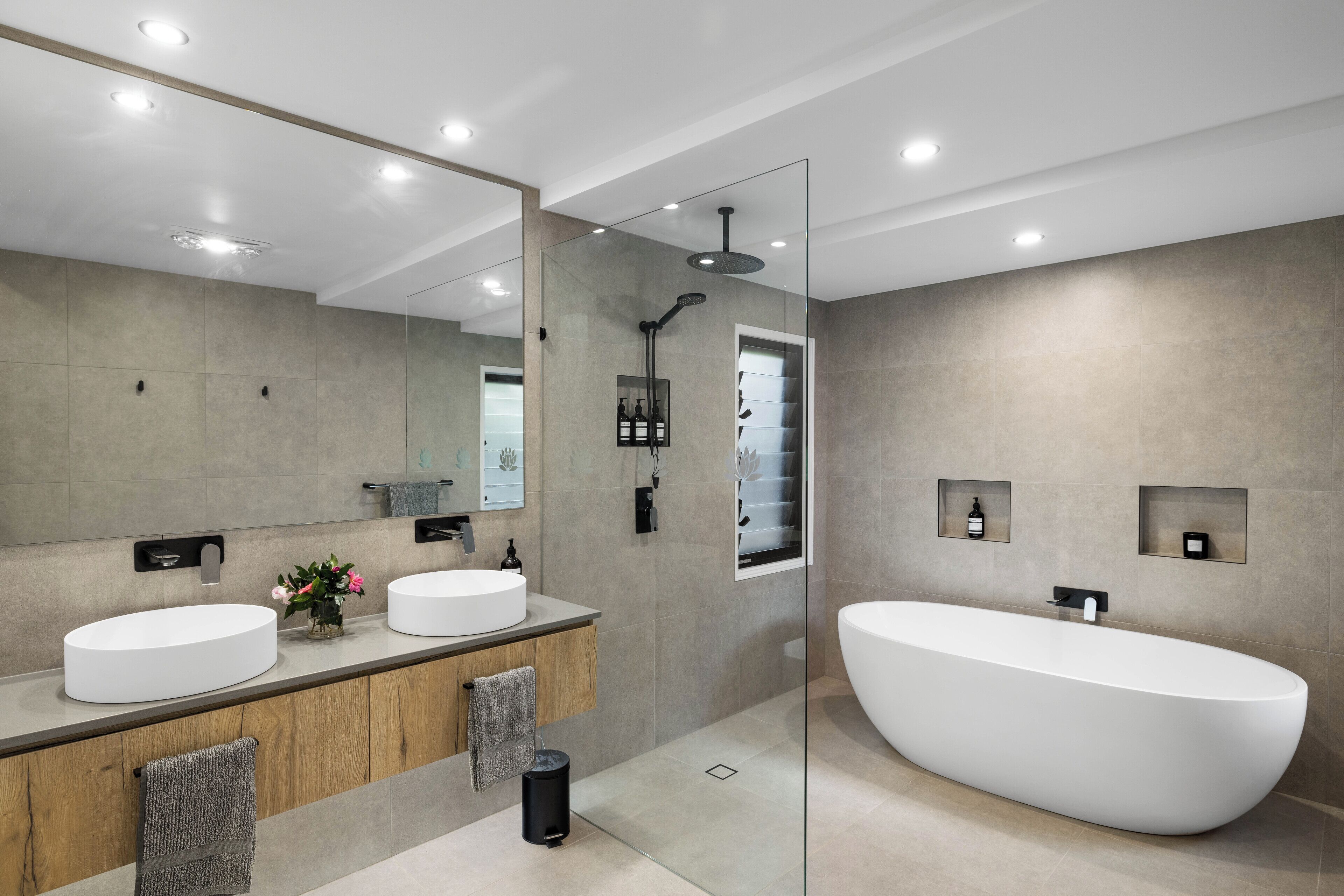Shower, eco-friendly toiletries, towels, soap