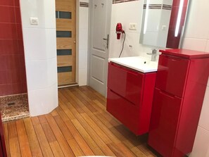 Ducha, secador de pelo y papel higiénico