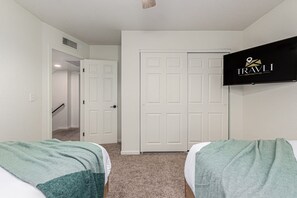 4 bedrooms, desk, iron/ironing board, travel cot