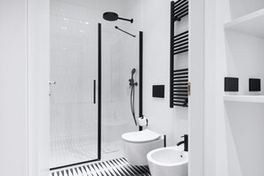 Regadera, secadora de cabello, bidet, toallas 