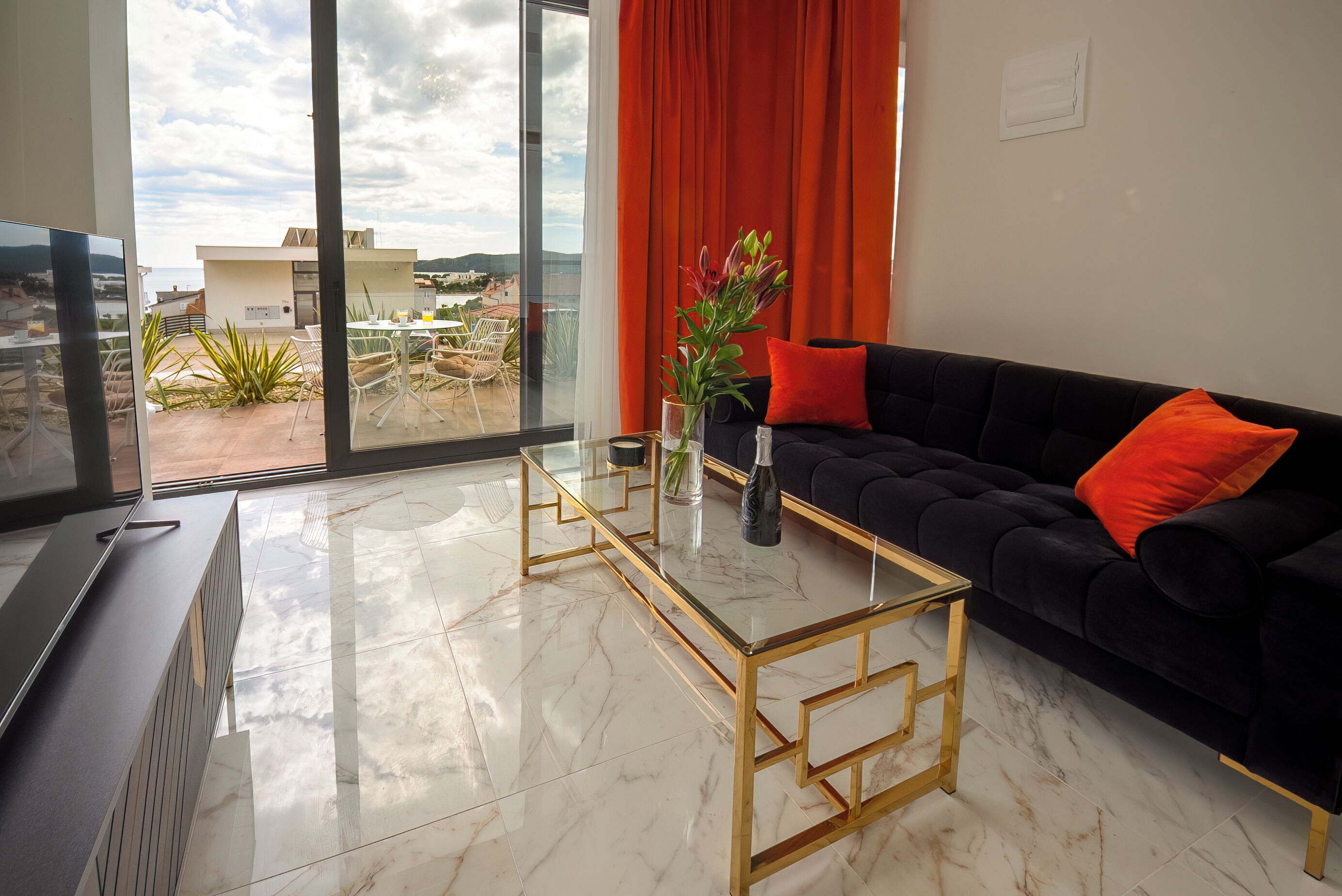 Studio, Partial Sea View | Living area | 120-cm Smart TV with digital channels