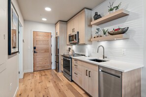 Fridge, microwave, oven, stovetop - Scenic Condo with views|Fireplace & Balcony (Tamarack)