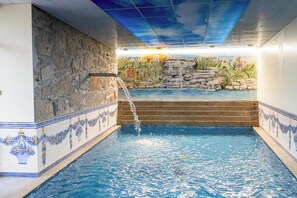 Indoor pool, seasonal outdoor pool, pool umbrellas, sun loungers