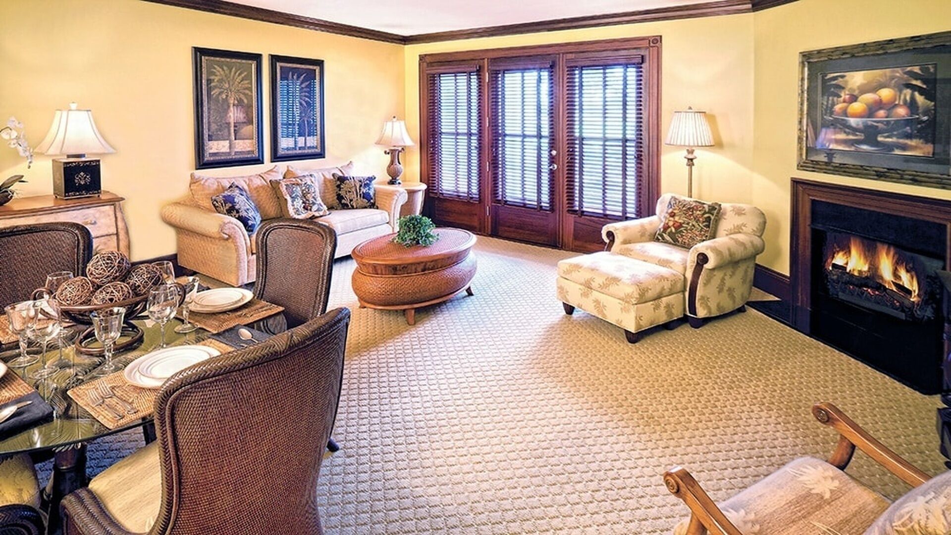 TV, fireplace, DVD player, stereo