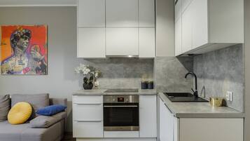 Classic Apartment, Balcony, City View | Dapur peribadi | Peti sejuk, ketuhar, dapur, mesin basuh pinggan mangkuk
